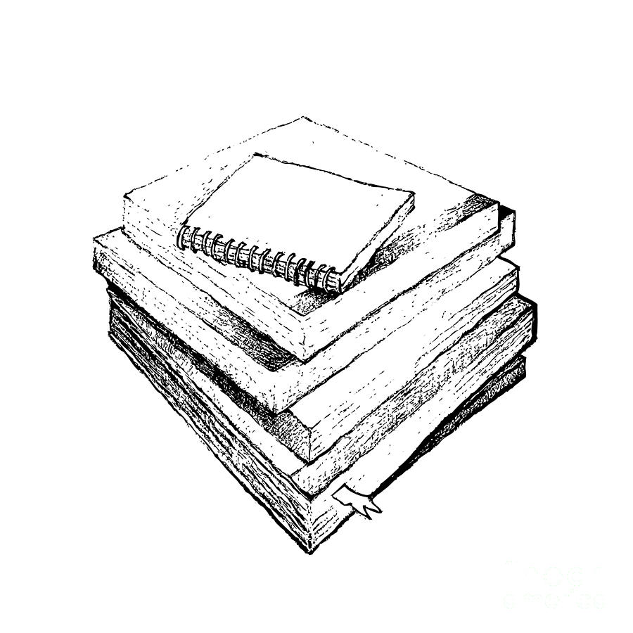 Hand Drawn Stack of Books on White Background Drawing by Iam Nee - Fine Art  America
