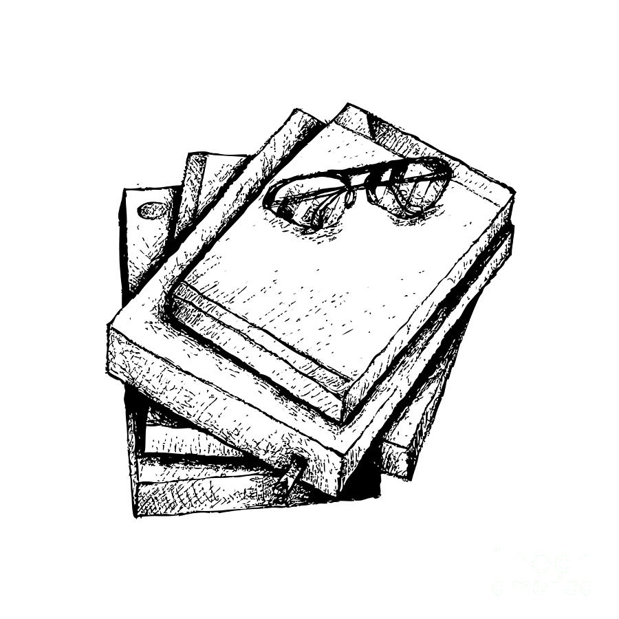 pile of books drawing