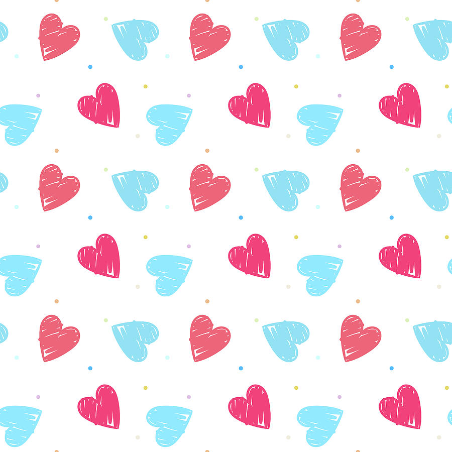 Hand drawn violet red and pink heart seamless pattern on white background  Drawing by Mohamed Rasik - Pixels