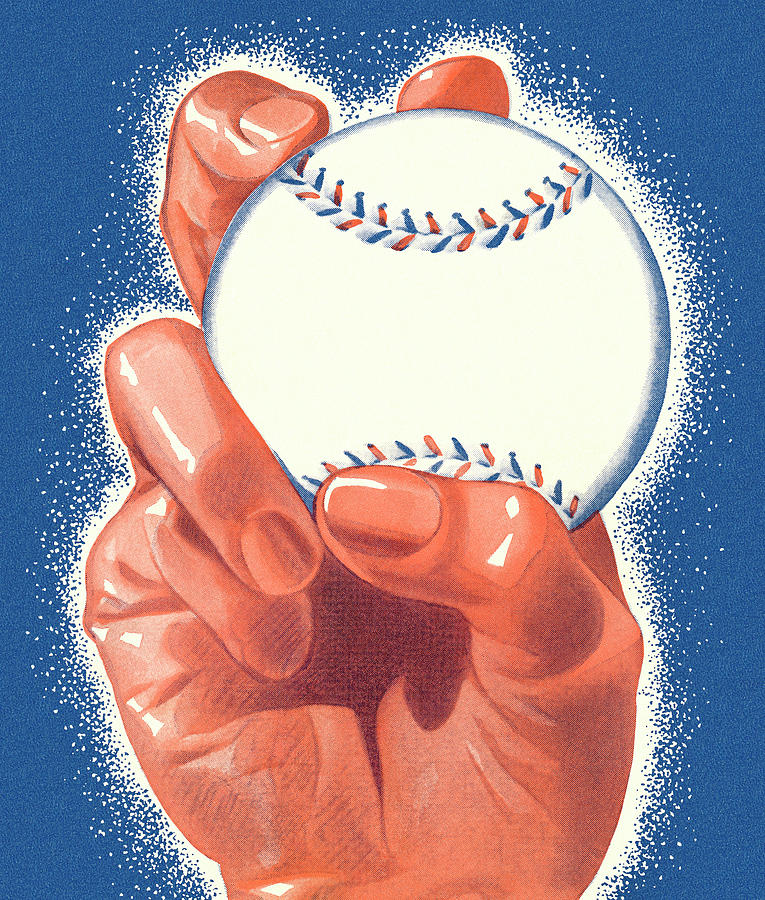 Baseball Drawing - Hand Gripping a Baseball by CSA Images