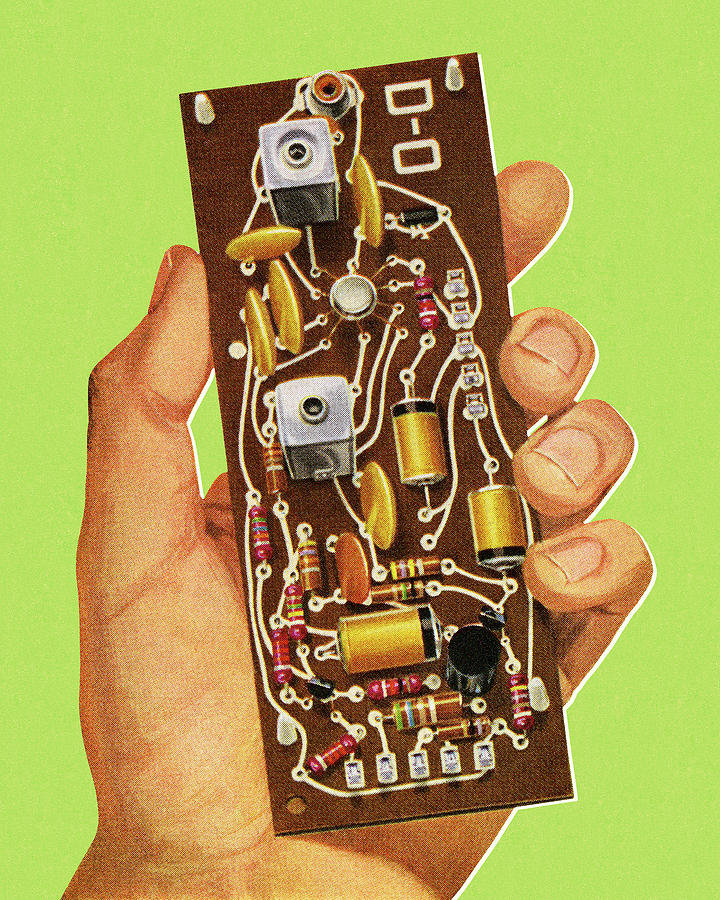 Vintage Drawing - Hand Holding a Circuit Board by CSA Images