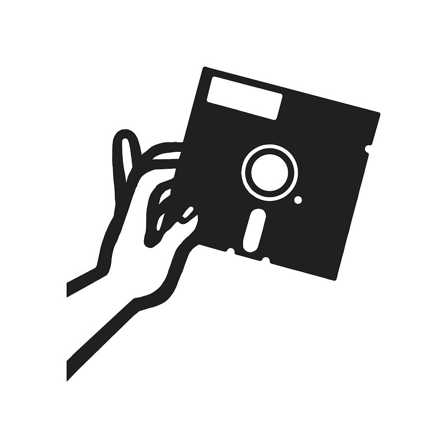 Black And White Drawing - Hand Holding a Floppy Disk by CSA Images