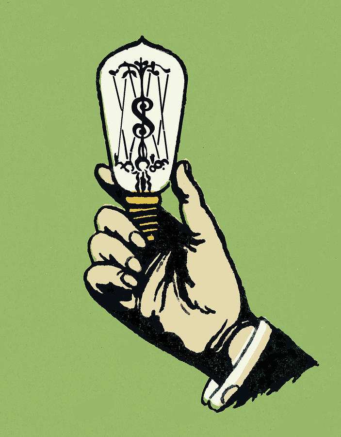 Vintage Drawing - Hand Holding a Light Bulb by CSA Images