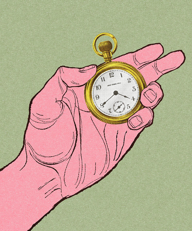 Vintage Drawing - Hand Holding a Pocket Watch by CSA Images