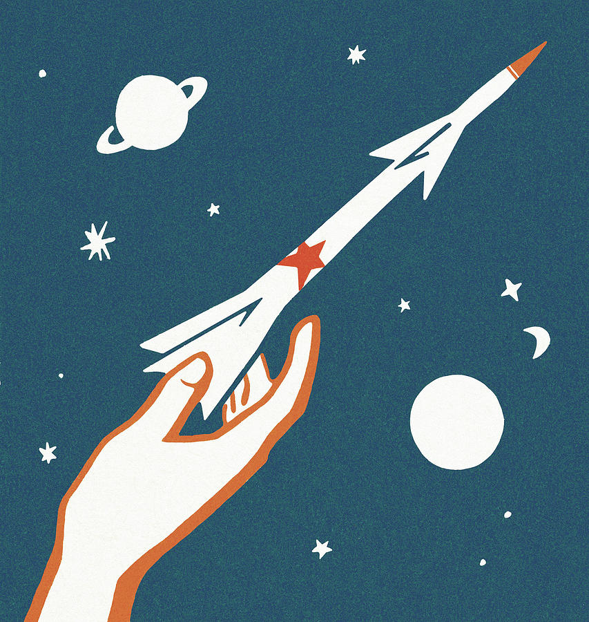 Science Fiction Drawing - Hand Holding a Rocket by CSA Images