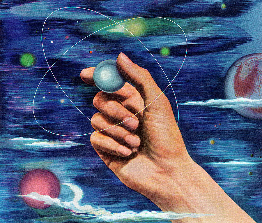 Science Fiction Drawing - Hand holding an Planet by CSA Images