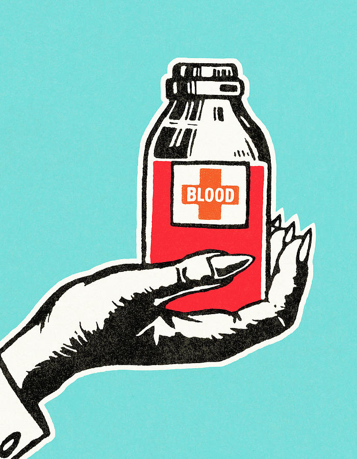 Vintage Drawing - Hand Holding Bottle of Blood by CSA Images
