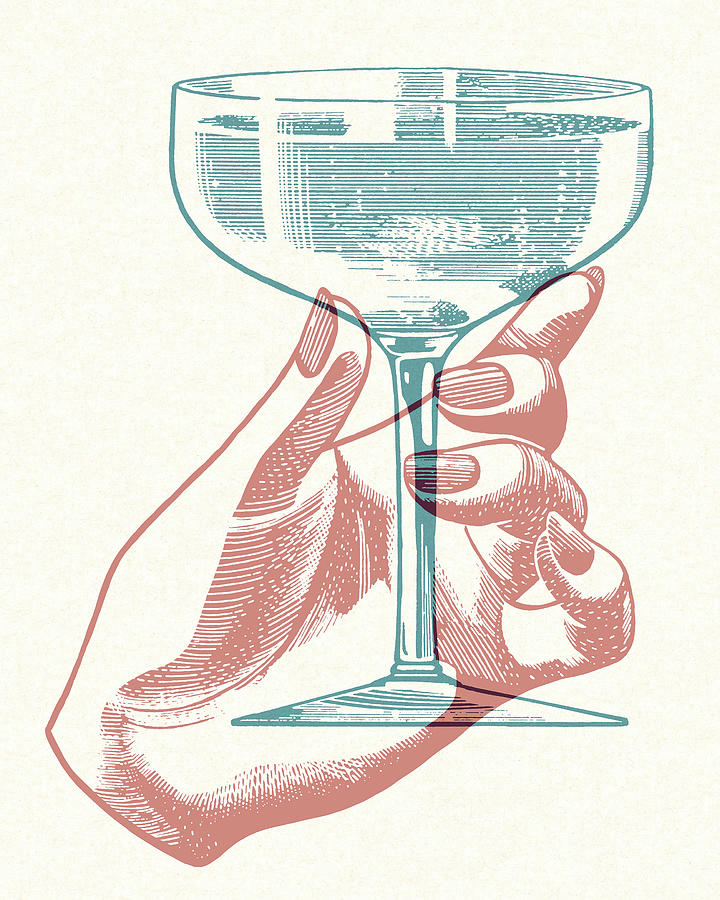 Vintage Drawing - Hand Holding Champagne Glass by CSA Images