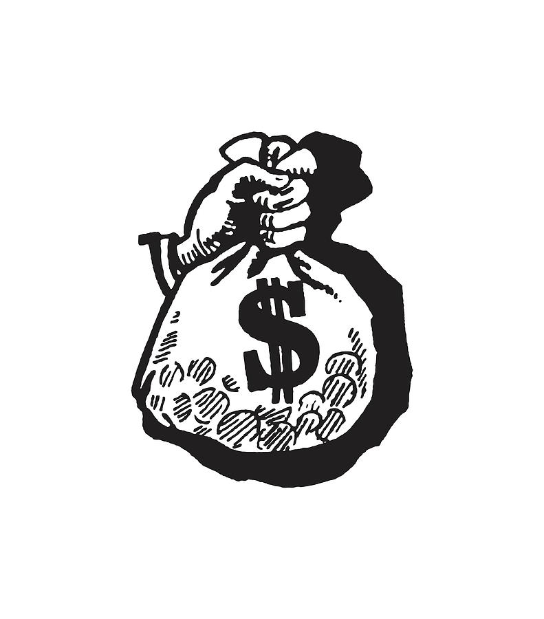 hand holds a canvas bag full of money with a US dollar icon on a