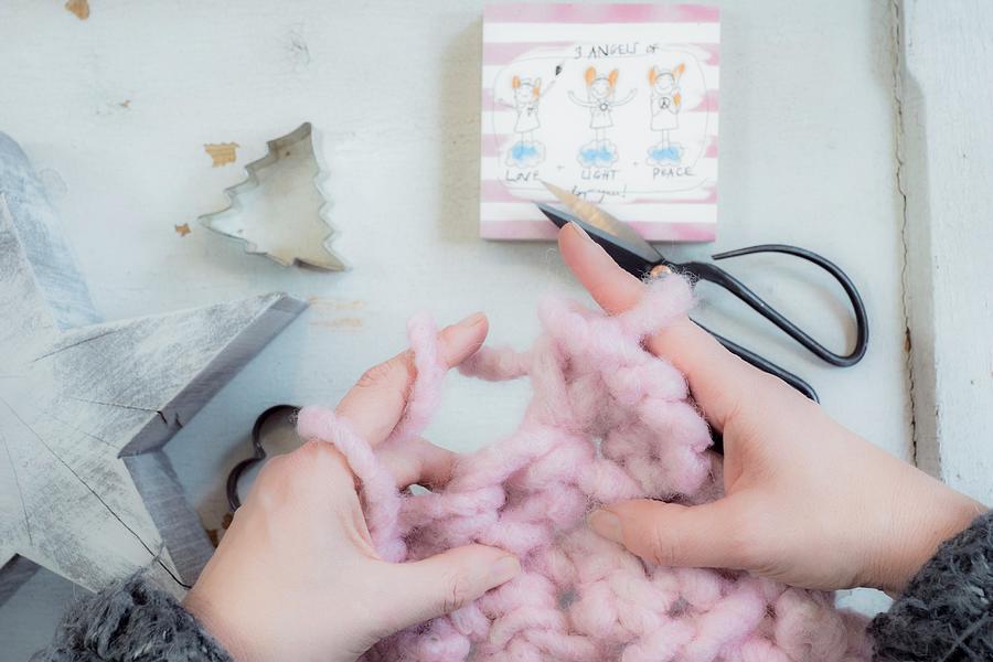 Hand-knitting With Giant Pink Yarn Photograph by Bildhbsch