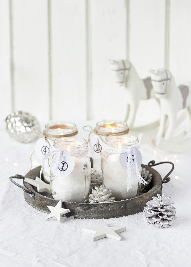 Hand-made Advent Wreath In Jars Photograph by Emma Friedrichs