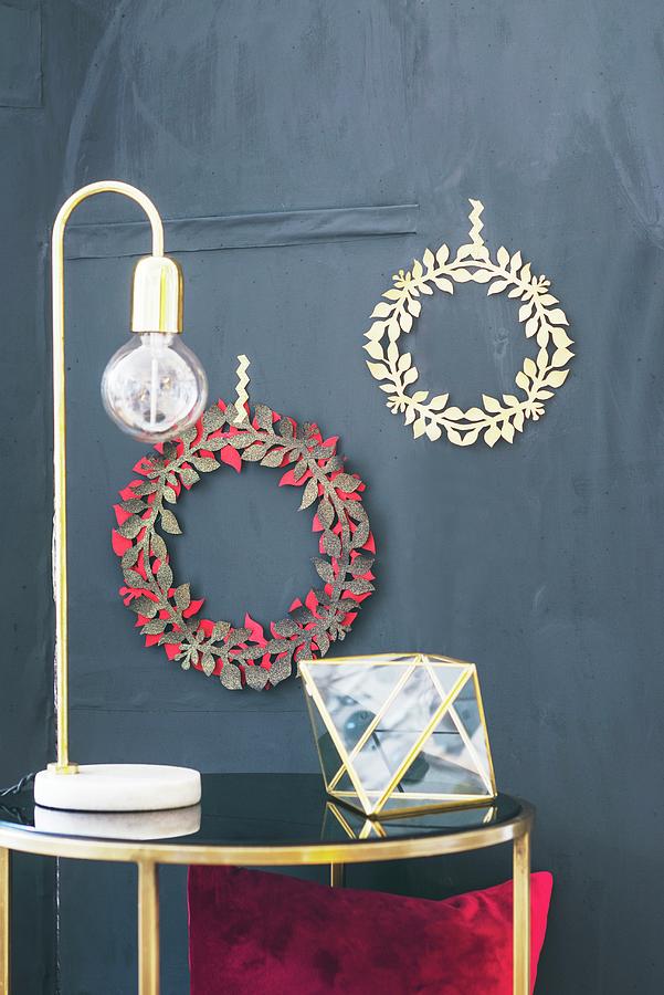Hand-made Craft Paper Christmas Wreaths On Wall Photograph by Patsy&christian
