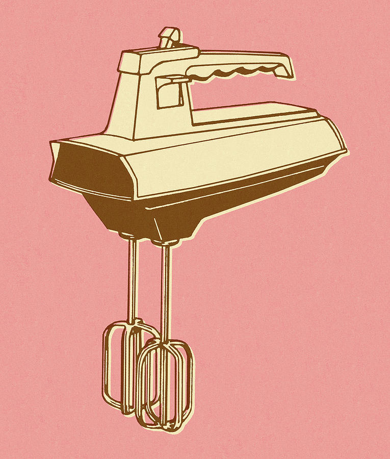 Vintage Drawing - Hand Mixer on Pink Background by CSA Images