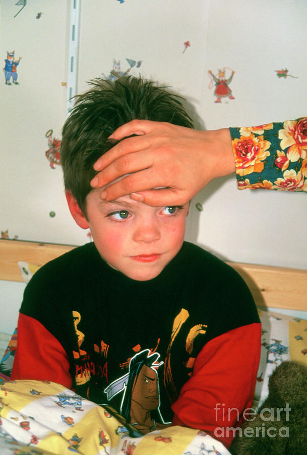 Hand On 6 Year-old Boys Head To Check For Fever Photograph by Science Photo Library Hand On 6 Year-old Boys Head To Check For Fever Photograph by Science Photo Library