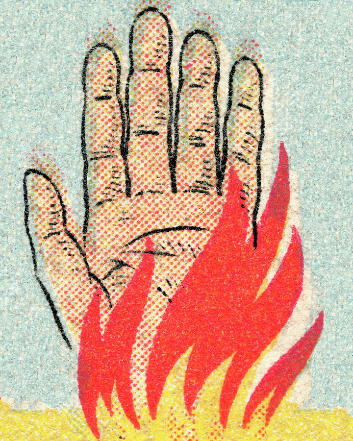 Vintage Drawing - Hand on fire by CSA Images
