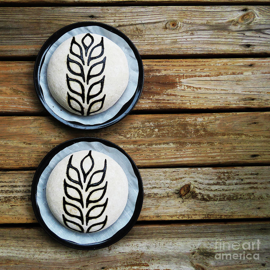 Hand Painted Wheat Design Sourdough Boules - Before Bake Photograph by Amy E Fraser