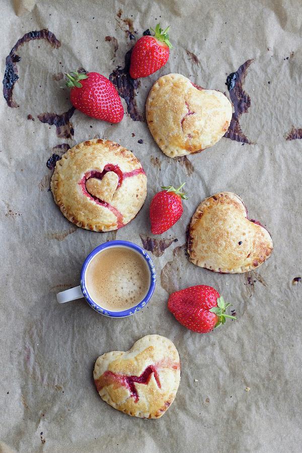 Hand Pies mini Pies With A Strawberry Filling And Heart Decorations Photograph by Tamara Staab