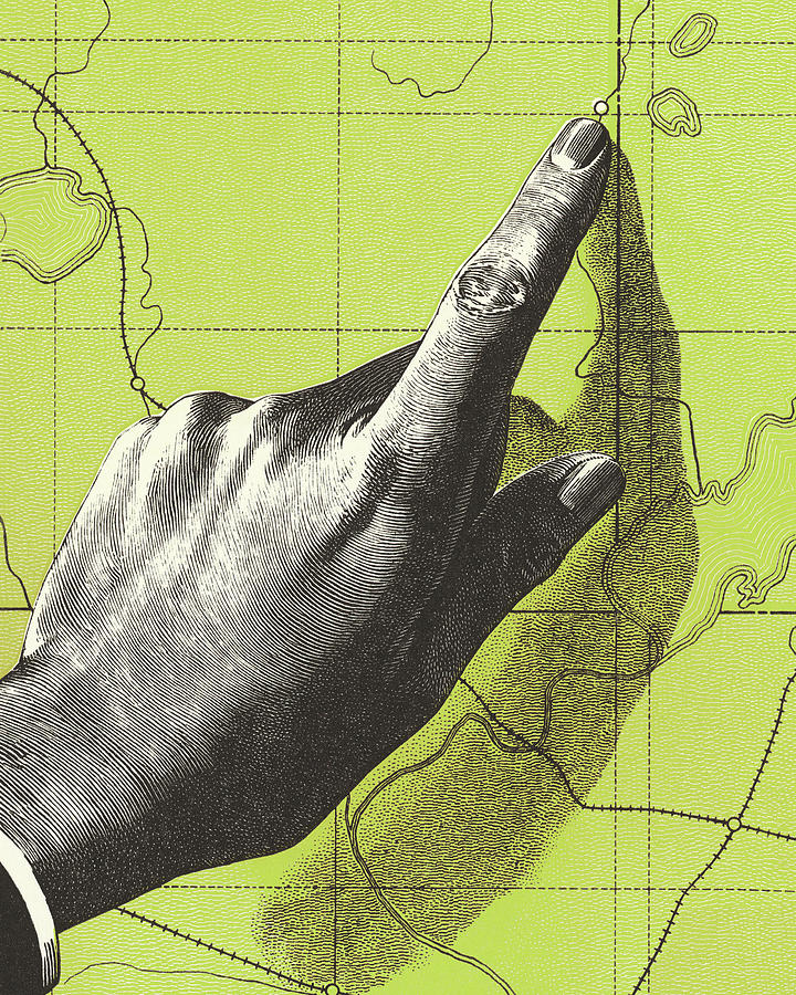 Vintage Drawing - Hand Pointing to a Map by CSA Images