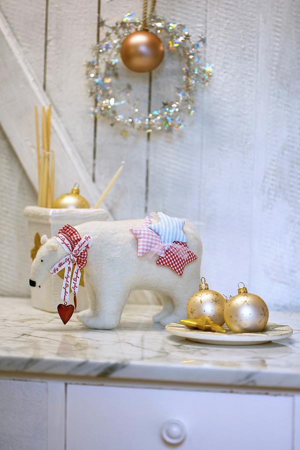Hand-sewn Christmas Polar Bear Photograph by Angelika Antl