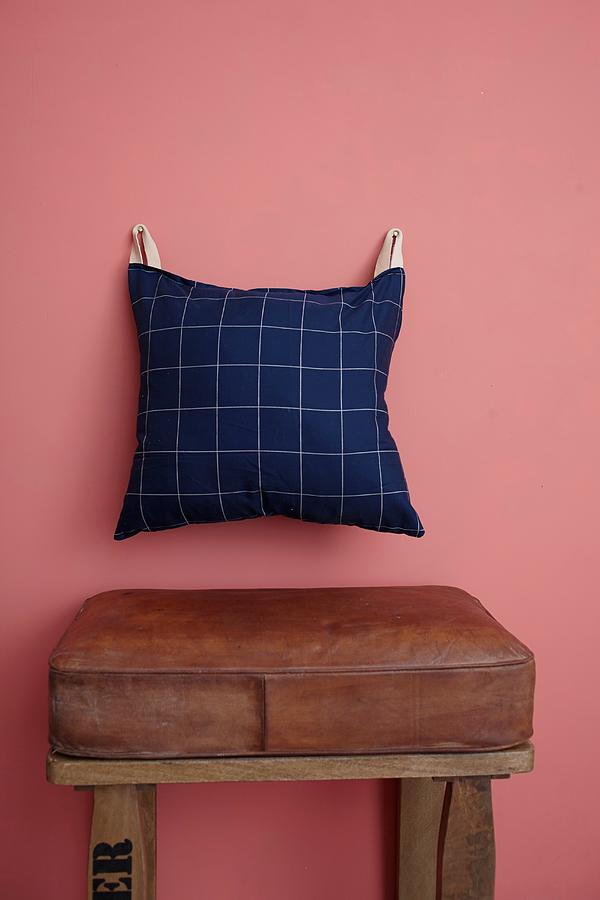 Hand-sewn Cushion Hung On Wall From Leather Straps Photograph by A. Kapischke & I. Liebmann