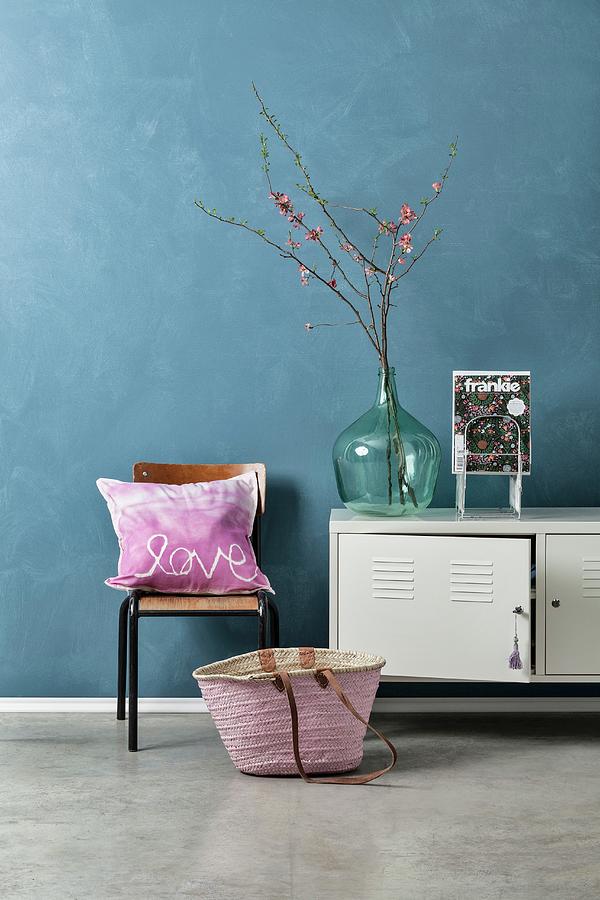 Hand-sewn Pink Scatter Cushion Next To White Metal Cabinet Photograph by Michael Tasca