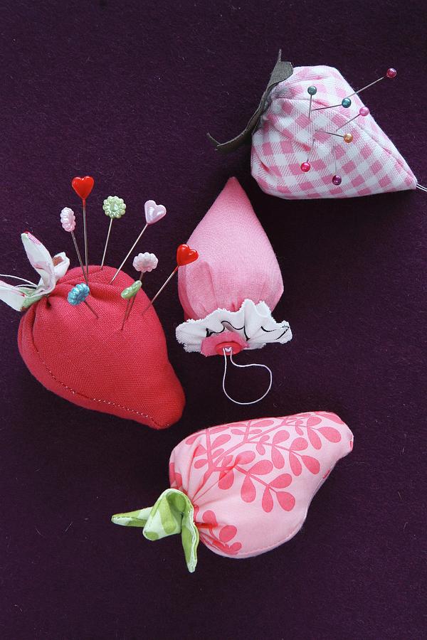 Hand-sewn, Strawberry-shaped Pin Cushions Photograph by Regina Hippel