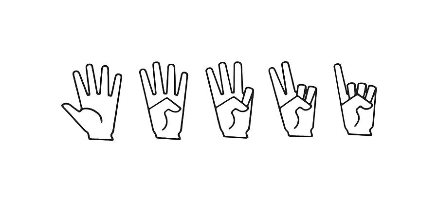 Hand Signs for 1,2,3,4,5 Drawing by CSA Images - Fine Art America