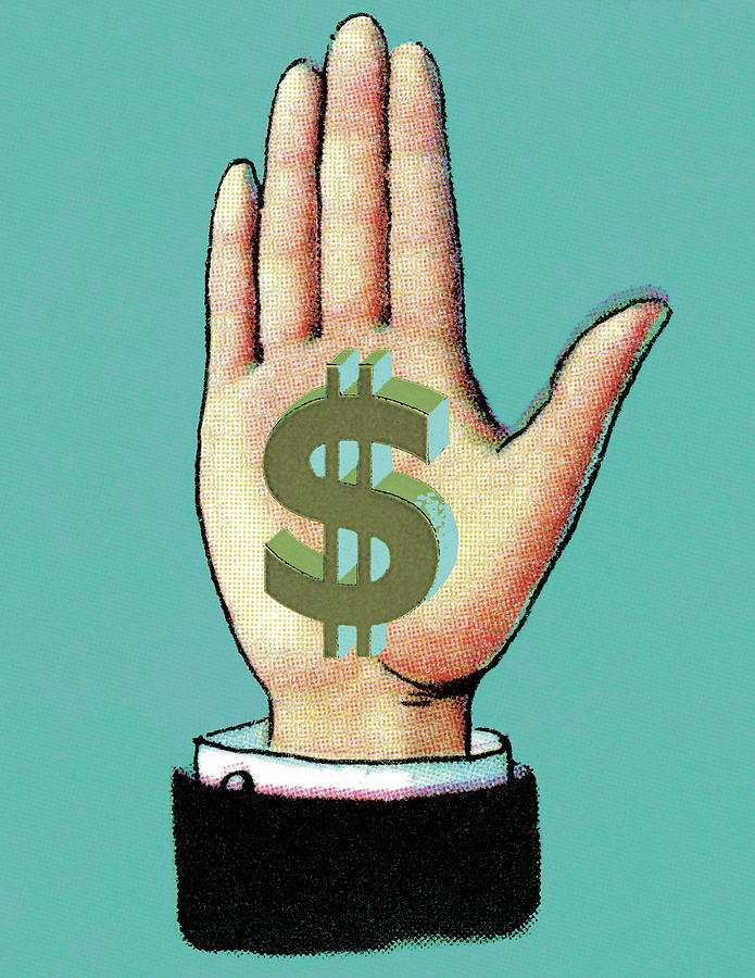 Vintage Drawing - Hand With Dollar Sign on Palm by CSA Images