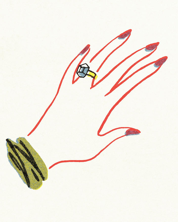 Vintage Drawing - Hand with engagement ring by CSA Images