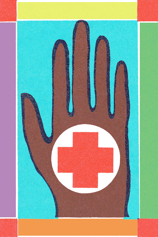 Vintage Drawing - Hand with first aid symbol by CSA Images