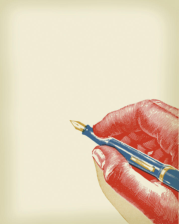 Vintage Drawing - Hand Writing with a Fountain Pen by CSA Images