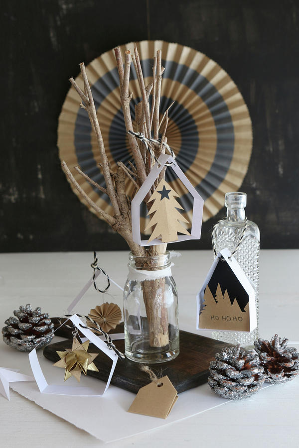 Handcrafted Christmas Decorations: Small Paper Houses For Hanging Up Photograph by Regina Hippel