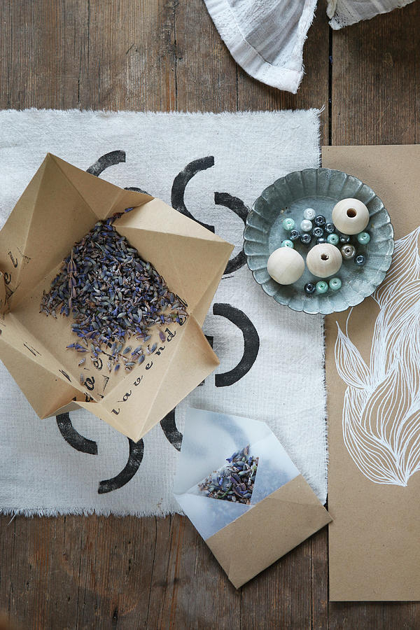 Handcrafted Envelope And Box Filled With Lavender Flowers Photograph by Regina Hippel
