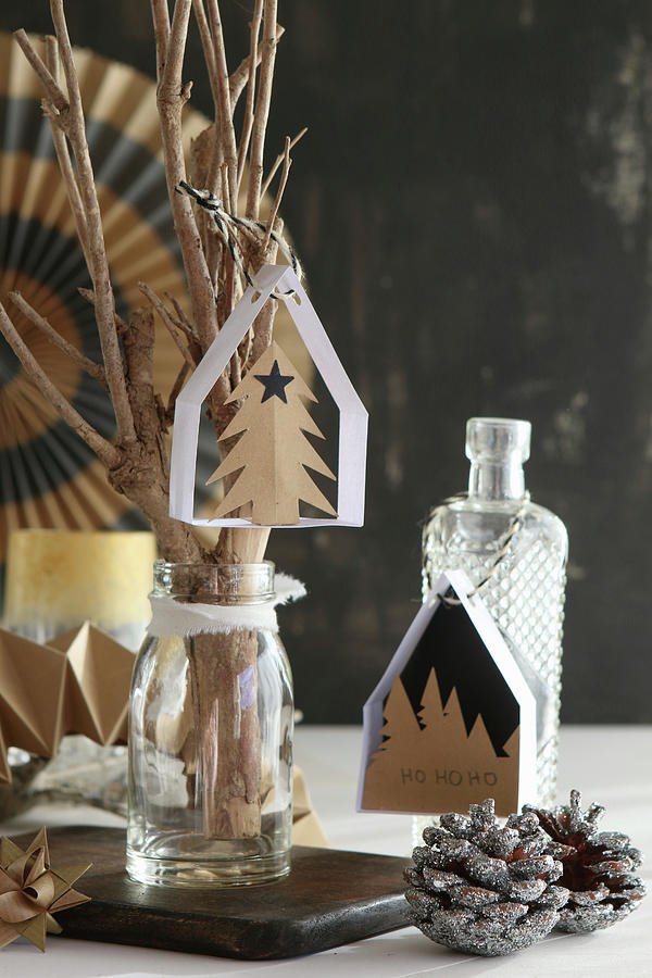 Handcrafted Paper Christmas Decorations: Small Houses, Fir Tree And For Forest Photograph by Regina Hippel
