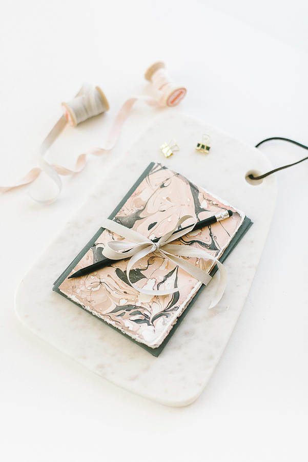 Handmade Greetings Cards Marbled With Nail Polish Photograph by Katja Heil