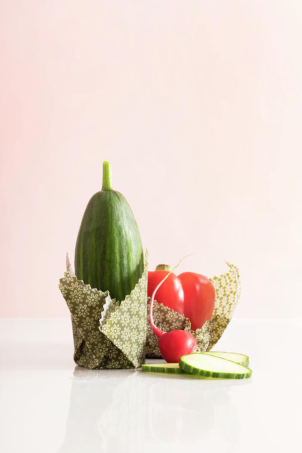 Handmade Waxed Wraps Covering Cut Surfaces Of Vegetables Photograph by Sabine Lscher