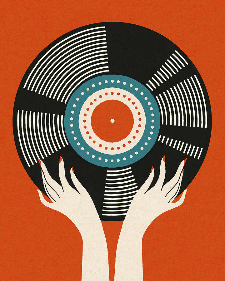 Music Drawing - Hands Holding a Vinyl Record by CSA Images