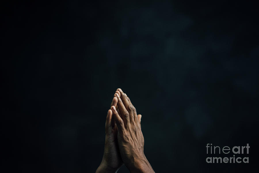 Hands Of Man And Black Background Photograph by Westend61