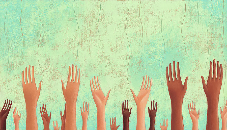Hands Reaching Up To Sky Painting by Ikon Images
