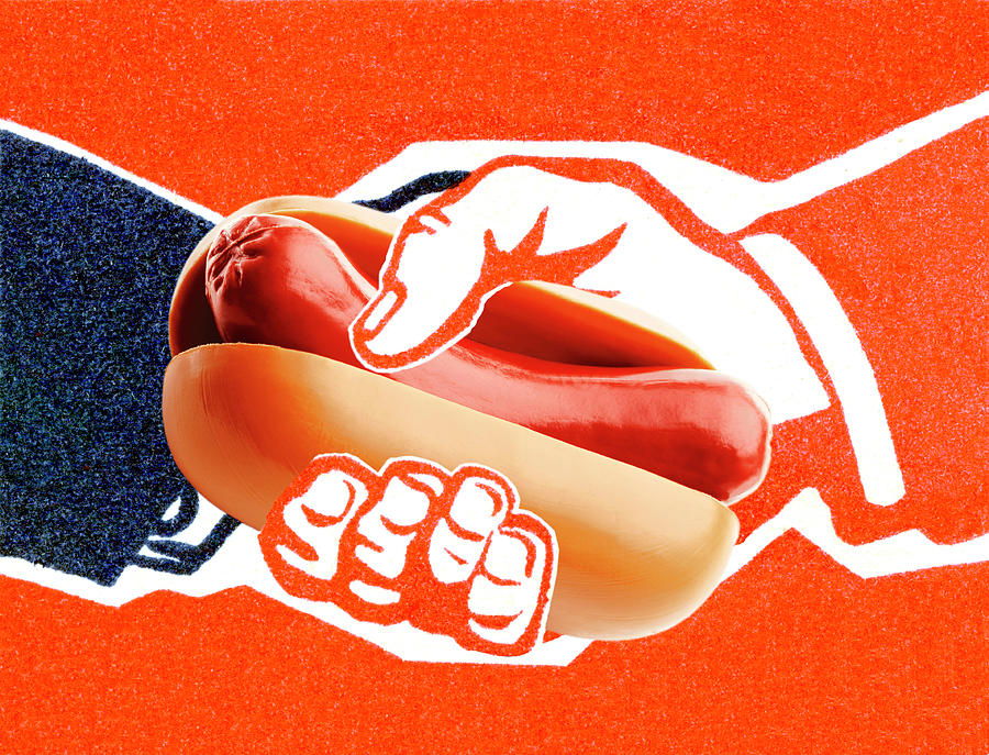 Vintage Drawing - Handshake and Hotdog by CSA Images