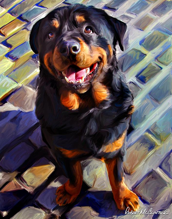 Dog Painting - Handsome Rottie by Robert Mcclintock