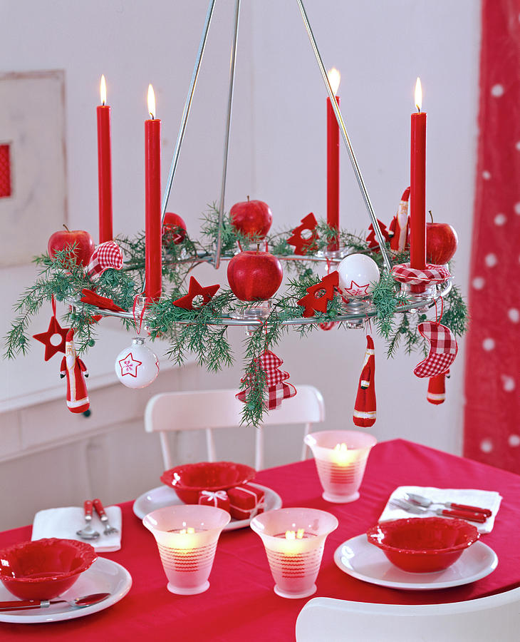 hanging Advent Wreath; Metal Wreath With Red Candles Photograph by Friedrich Strauss