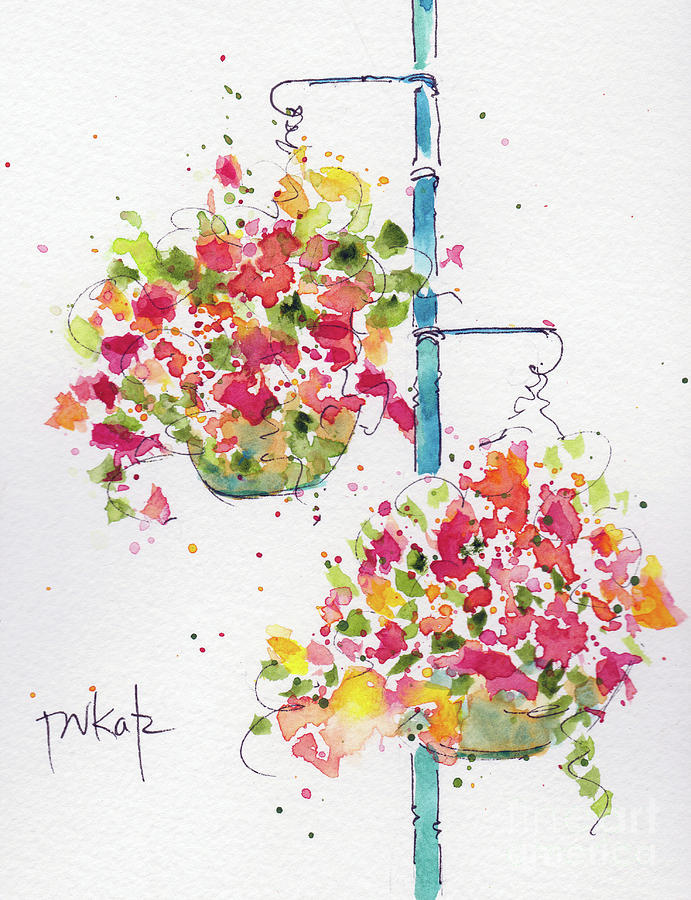 Hanging Flower Baskets Painting by Pat Katz