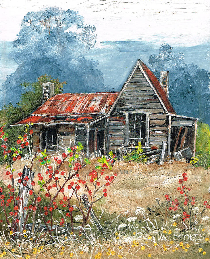 Old House Painting - Hanging in there by Val Stokes