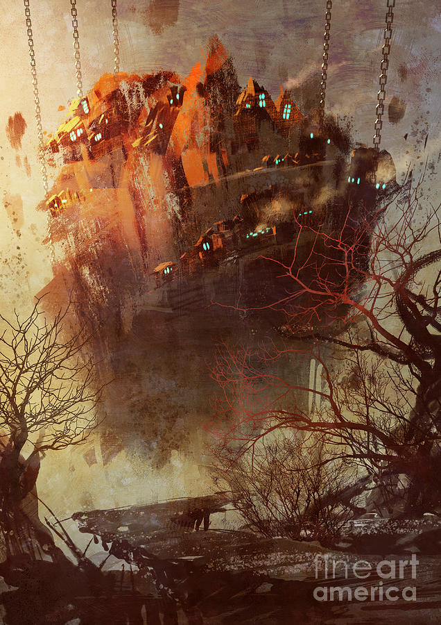 Fi Digital Art - Hanging Village,illustration Digital by Tithi Luadthong Fi Digital Art - Hanging Village,illustration Digital by Tithi Luadthong