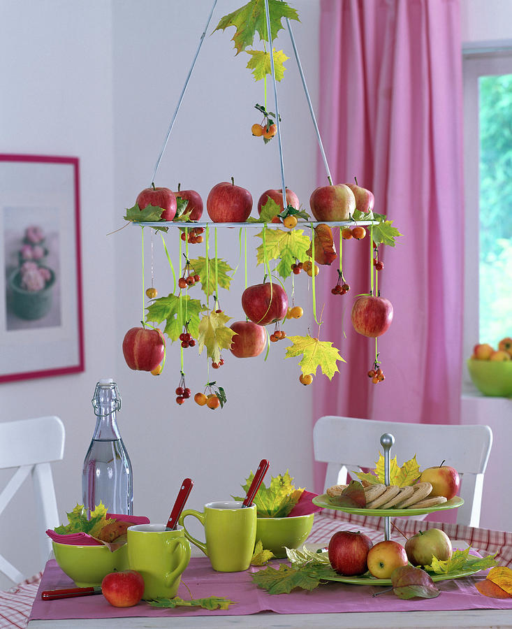 Hanging Wreath With Malus ornamental Apple, Acer maple In Autumn Color Photograph by Friedrich Strauss