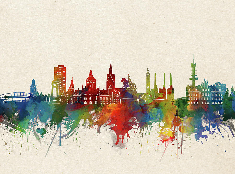 Hannover Skyline Watercolor Digital Art
