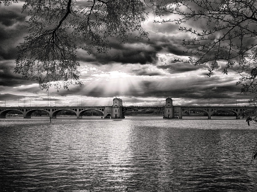 Hanover Street Bridge Sunset Black and White Photograph by Bill Swartwout