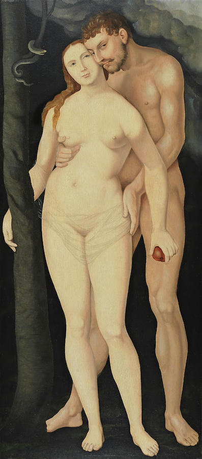 Hans Baldung Grien Painting - Hans Baldung Grien -Schwabish Gmund, 1484/85 - Strasbourg, 1545-. Adam and Eve -1531-. Oil on pan... by Hans Baldung Grien -1484-1545-
