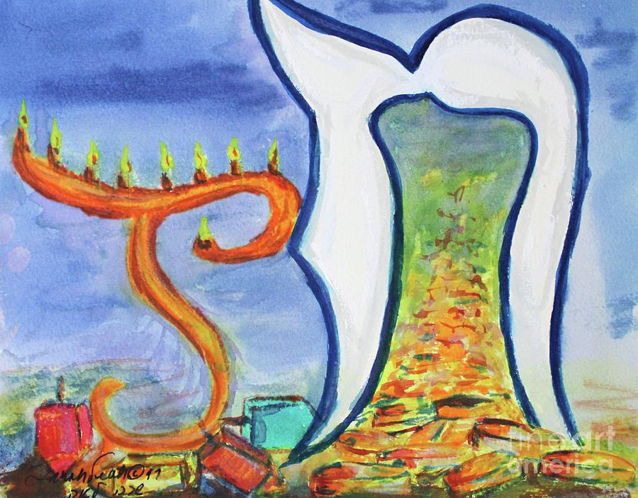 Hanukkah 3 Painting by Hebrewletters SL